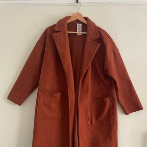 Lightweight Knee Length Felted Coat, Burnt Orange, Size M